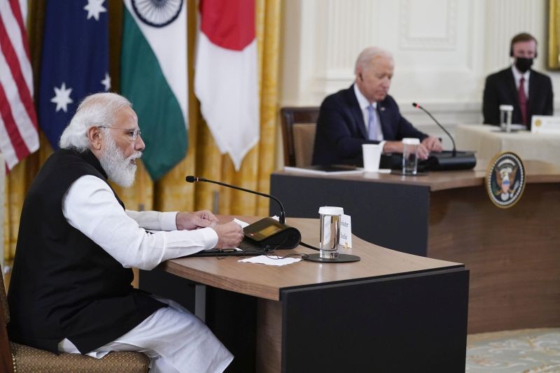 Indian Prime Minister Narendra Modi speaks during the Quad summit with President Joe Biden, Australian Prime Minister Scott Morrison and Japanese Prime Minister Yoshihide Suga in the East Room of the White House, Friday, Sept. 24, 2021, in Washington. (AP/PT Photo)